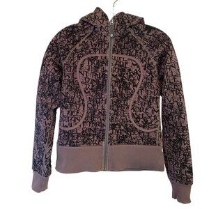 Lululemon Scuba  Hoodie II Ladies 8 Brown with Black Graffiti Text